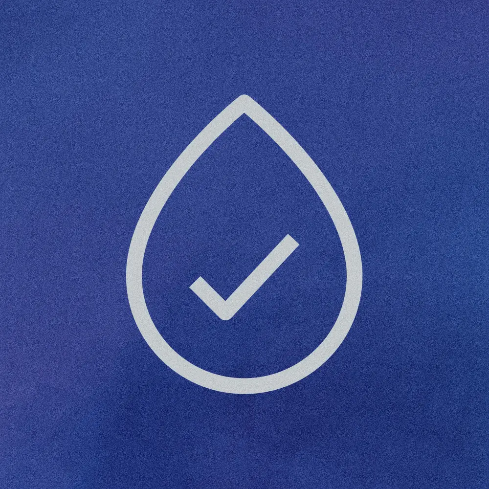 Clean data symbol: a water drop outline with a checkmark inside.